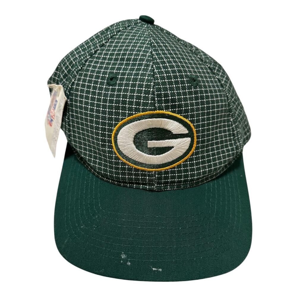 Vintage Green Bay Packers Snapback Hat Cap Green Plaid Check NFL Logo‎ NWT
